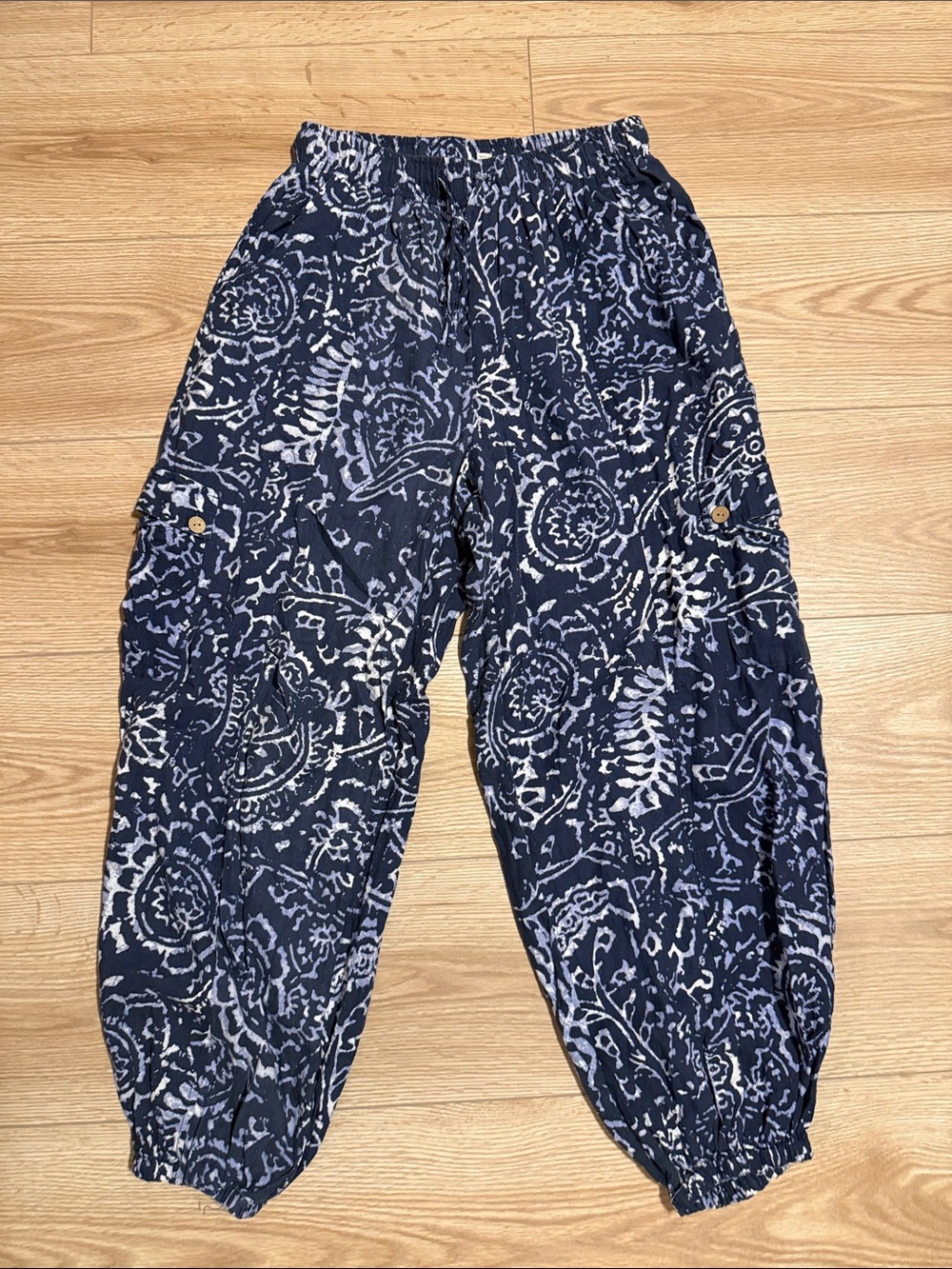 Christian Siriano Navy and White Printed Harem Joggers